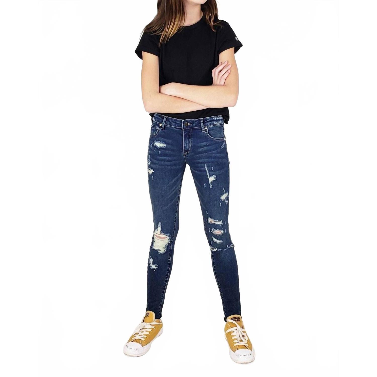 New Tractr Destructed Weekender Indigo Jeans In Blue